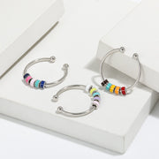 Colorful Drip Oil Adhesive Rotating Anxiety Open Ring for Women